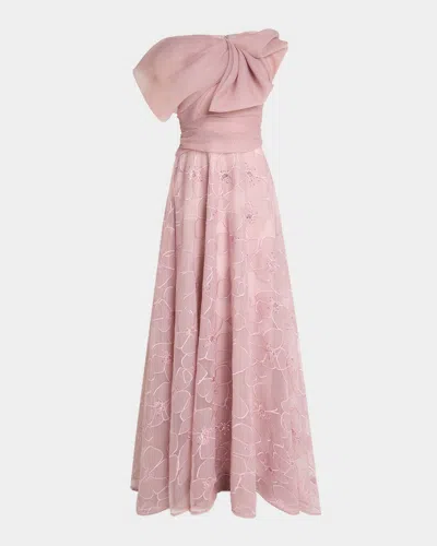 Talbot Runhof Bloom Embroidered Organza Bow A-line Gown In Pink