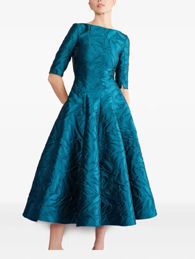 Talbot Runhof Honeydrop Jacquard Short-sleeved Midi Dress In Blue