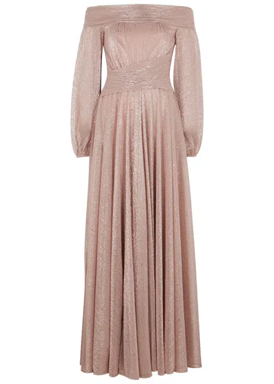 Talbot Runhof Bonton Pink Metallic-weave Plissé Gown