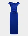 Talbot Runhof Cap-sleeve Satin Duchesse Midi Dress In Royal Blue