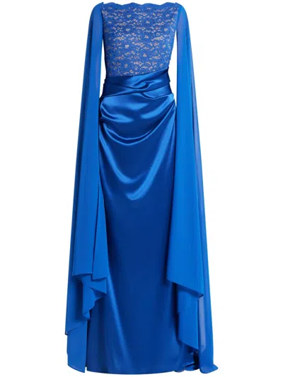 Talbot Runhof Cape-design Maxi Dress In Blue