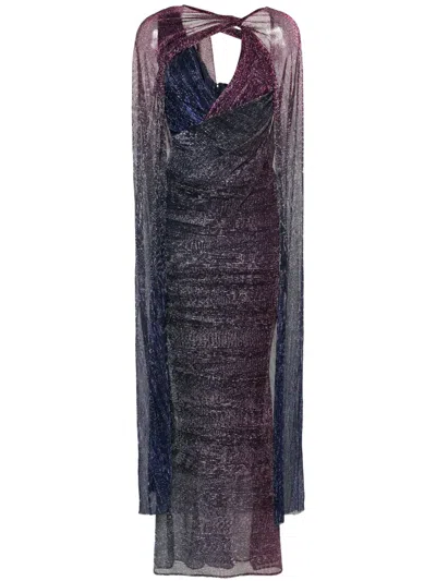 Talbot Runhof Cape-detail Lurex Gown In Purple