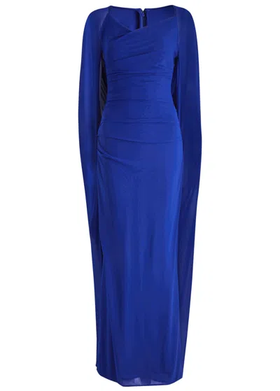 Talbot Runhof Cape-effect Gathered Tulle Gown In Blue