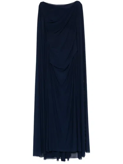 Talbot Runhof Cape-insert Tulle Dress In Blue