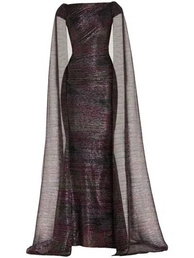 Talbot Runhof Cape Lurex-effect Gown In Black