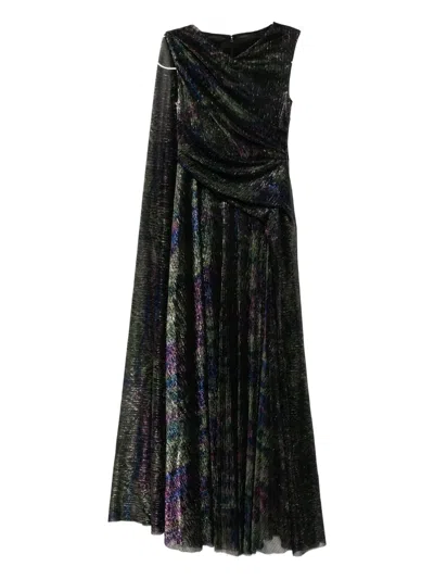 Talbot Runhof Cape Metallic Evening Dress In Multi