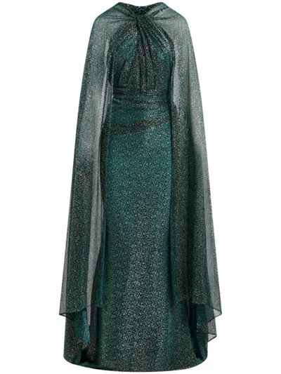 Talbot Runhof Cape-detail Gown In Green