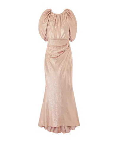 Talbot Runhof Cape-effect Gathered Metallic Stretch-jersey Gown In Rose Gold