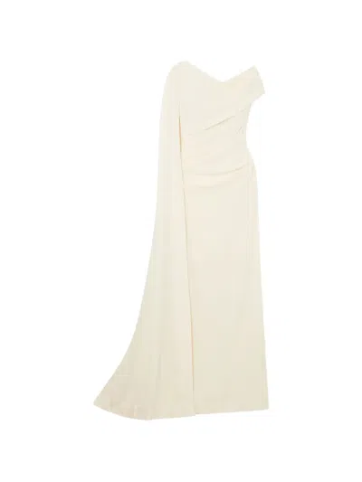 Talbot Runhof Cape-effect Ruched-detail Maxi Dress In Neutral