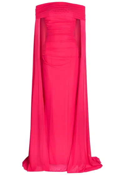 Talbot Runhof Cape-effect Stretch-tulle Gown In Pink