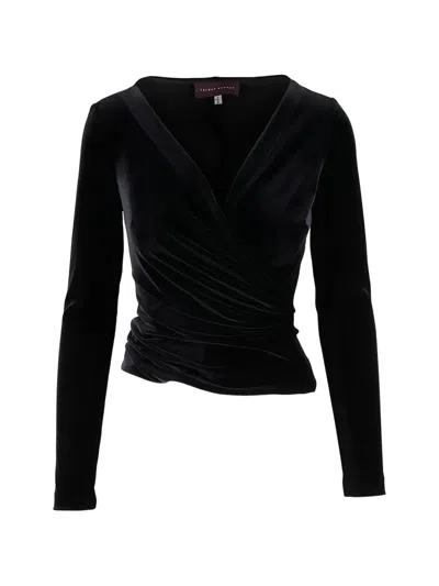Talbot Runhof Cassiopeia Velvet V-neck Top In Black