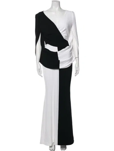 Pre-owned Talbot Runhof Colorblock Pattern Long Dress In Black