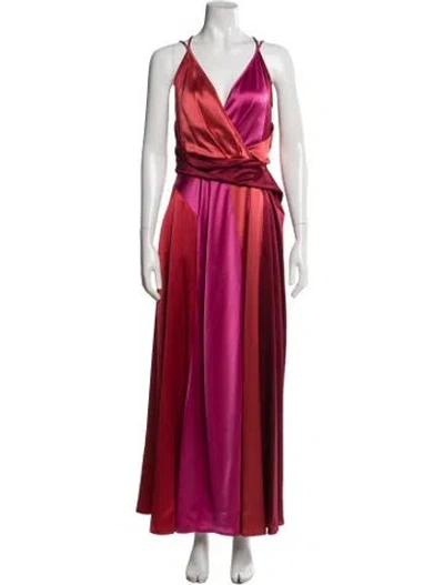 Pre-owned Talbot Runhof Colorblock Pattern Long Dress In Red