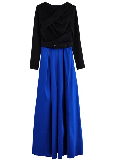 Talbot Runhof Colour-blocked Satin And Woven Maxi Dress In Blue