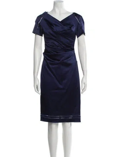 Pre-owned Talbot Runhof Cowl Neck Knee-length Dress In Blue