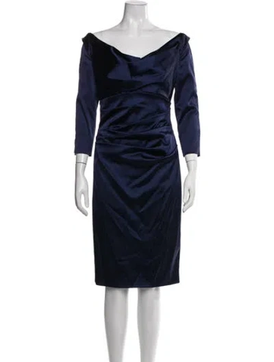 Pre-owned Talbot Runhof Cowl Neck Knee-length Dress In Blue