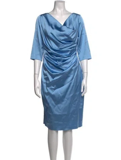 Pre-owned Talbot Runhof Cowl Neck Knee-length Dress In Blue