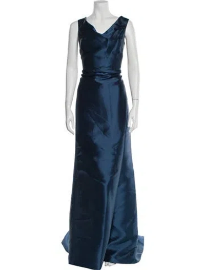 Pre-owned Talbot Runhof Cowl Neck Long Dress In Blue