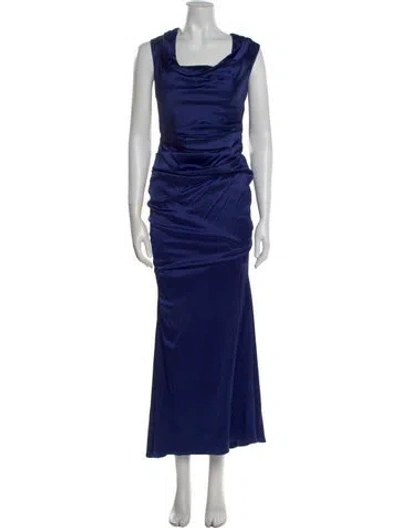 Pre-owned Talbot Runhof Cowl Neck Long Dress In Blue