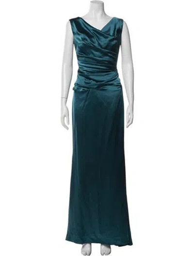 Pre-owned Talbot Runhof Cowl Neck Long Dress In Blue