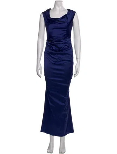 Pre-owned Talbot Runhof Cowl Neck Long Dress In Blue