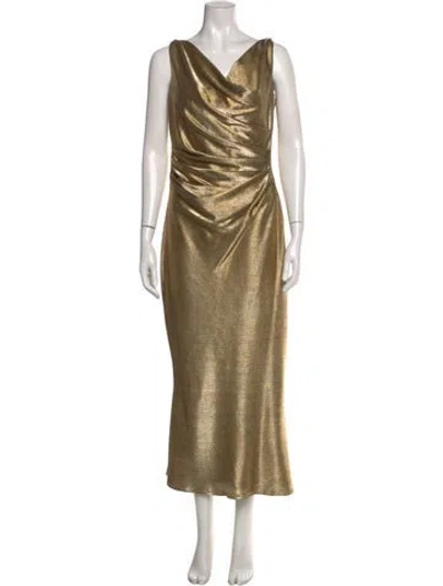 Pre-owned Talbot Runhof Cowl Neck Long Dress In Gold