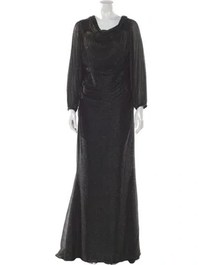 Pre-owned Talbot Runhof Cowl Neck Long Dress In Gray