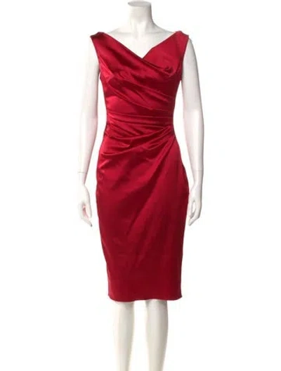 Pre-owned Talbot Runhof Cowl Neck Midi Length Dress In Red