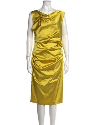 Pre-owned Talbot Runhof Cowl Neck Midi Length Dress In Yellow