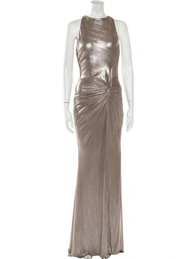 Pre-owned Talbot Runhof Crew Neck Long Dress In Metallic/neutrals