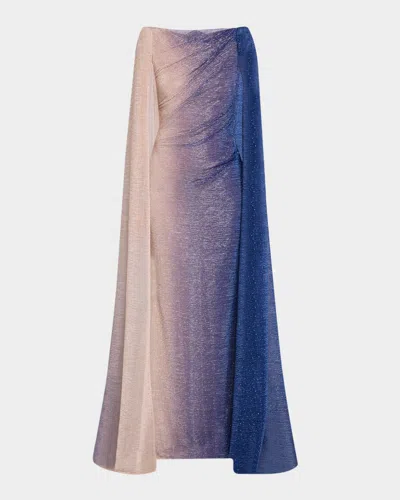 Talbot Runhof Degrade Voile Strong-shoulder Cap Gown In Blue