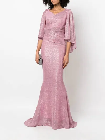 Talbot Runhof Doris Metallic Voile Evening Gown In Rose In Multi