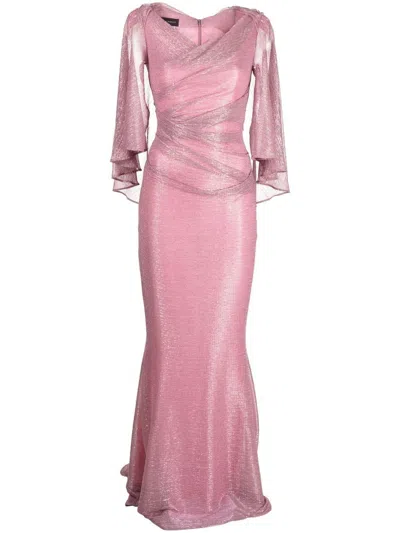 Talbot Runhof Metallic Ruched Gown In Pink