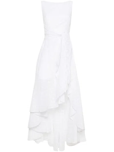 Talbot Runhof Draped Asymmetric Maxi Dress In White