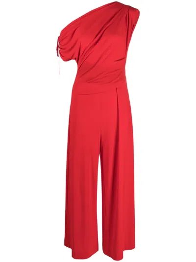Talbot Runhof Draped Cady Jumpsuit In Red