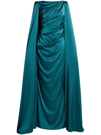 Talbot Runhof Draped Cape Dress In Green