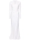 Talbot Runhof Long Collared Stretch Crepe Dress In White