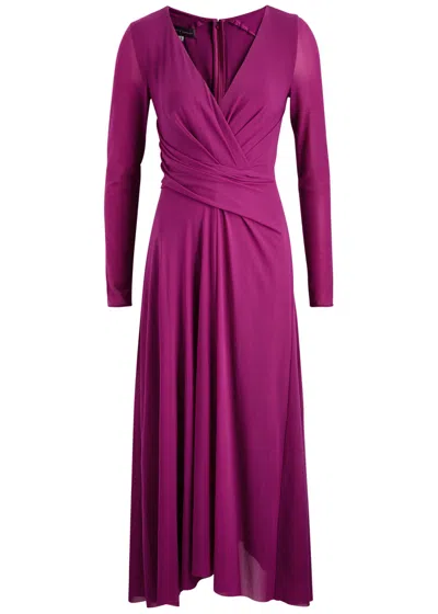 Talbot Runhof Draped Jersey-mesh Midi Dress In Fuchsia