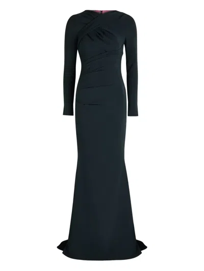 Talbot Runhof Draped Long-sleeved Maxi Dress In Blue