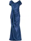 Talbot Runhof Mirrorball Draped Off-shoulder Gown In 蓝色