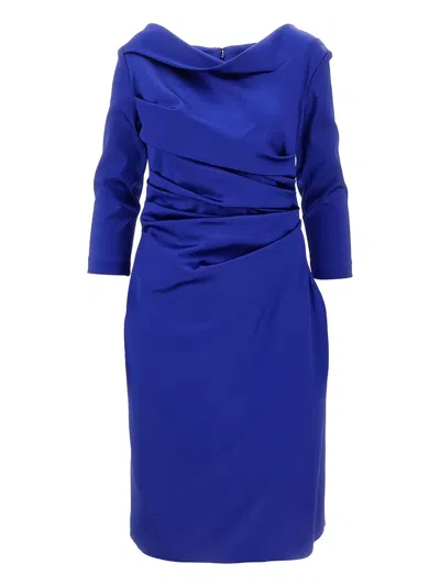 Talbot Runhof Draped Midi Dress In Blue