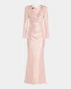 Talbot Runhof Draped Mirrorball Stretch Long-sleeve Gown In Blush