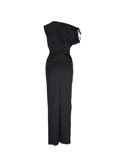 Talbot Runhof Draped One-shoulder Dress In Black