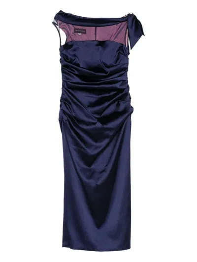 Talbot Runhof Draped Satin Dress In Blue