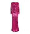 Talbot Runhof Draped Sequin-embellished Gown In Pink