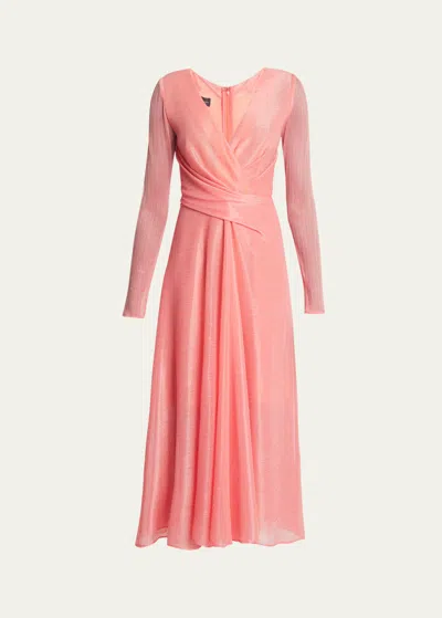 Talbot Runhof Draped Sheen Midi Dress In Pink