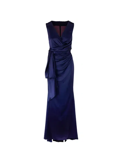 Talbot Runhof Draped Sleeveless Midi Dress In Blue