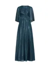 Talbot Runhof Metallic Pleated Horras Gown In Turquoise