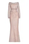Talbot Runhof Off-the-shoulder Pleated Gown In Pink
