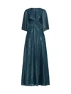 Talbot Runhof Metallic Pleated Horras Gown In Turquoise